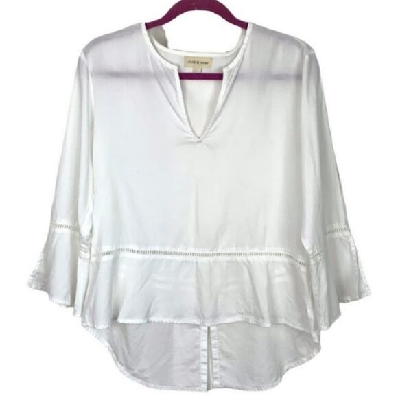 Anthropologie Cloth & Stone White Bell Sleeve Peplum Split Hem Top XS - Picture 4 of 13